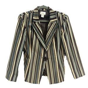 Vintage Neiman‎ Marcus Velour Striped Single Breasted Blazer Jacket Women's Sz 8